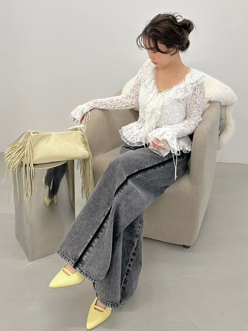 FRAY I.D「ラッフルデザインレーストップス」|Tシャツ・カットソー|