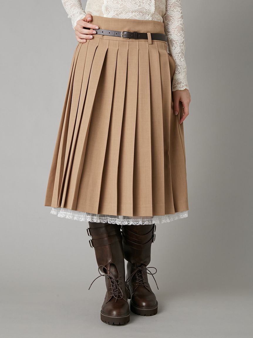 LILY BROWN「ベルト付きレースプリーツスカート」|スカート|BEG