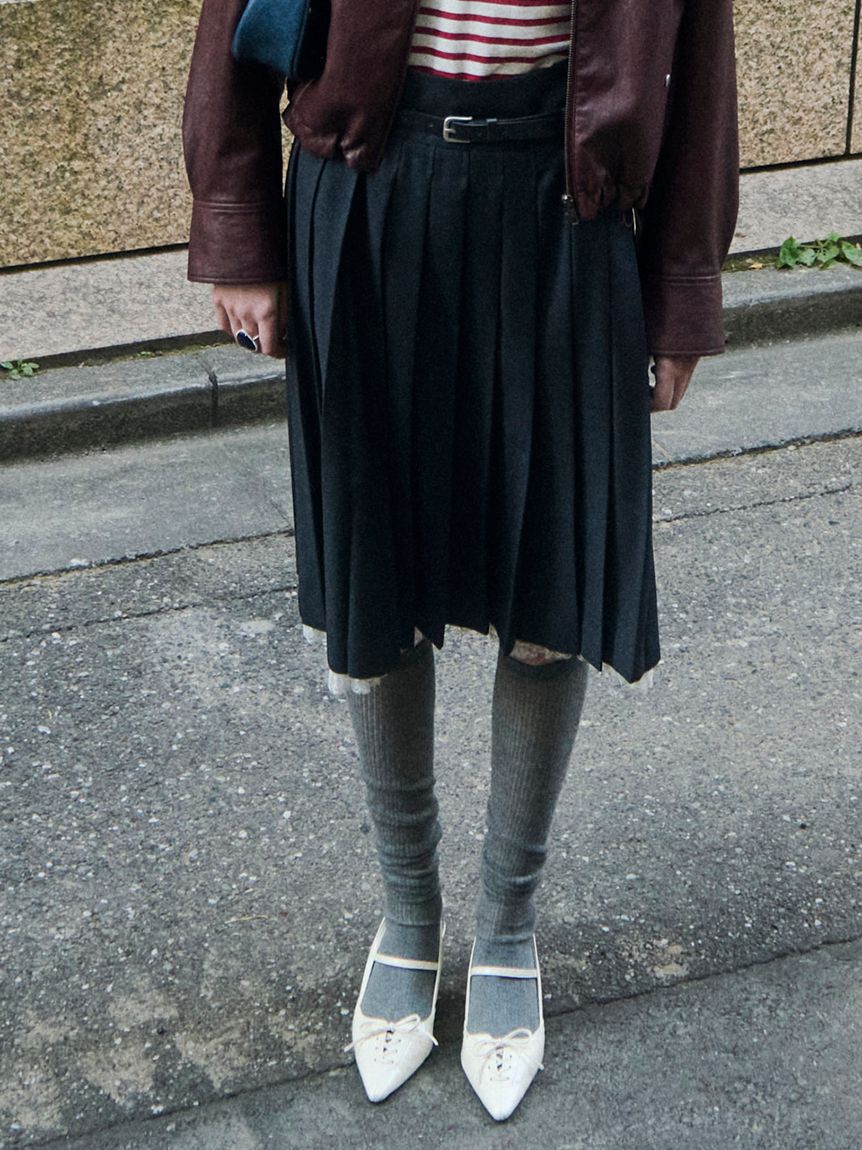 LILY BROWN「ベルト付きレースプリーツスカート」|スカート|