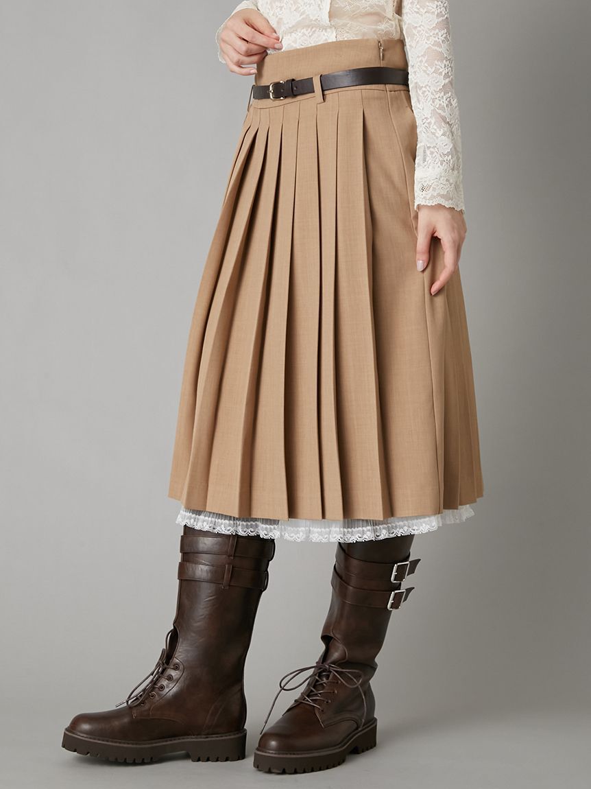LILY BROWN「ベルト付きレースプリーツスカート」|スカート|