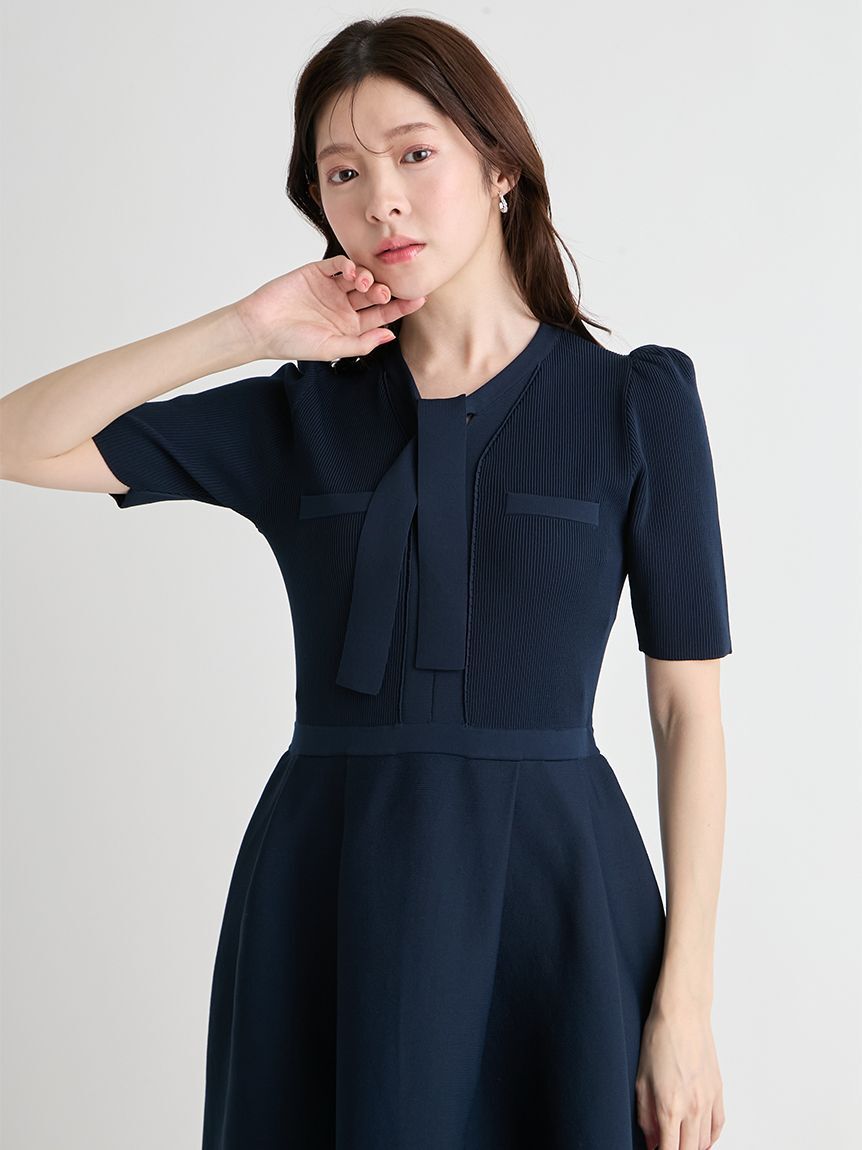 CELFORD「【UVカット】【洗える】ボウタイニットワンピース」|ワンピース|