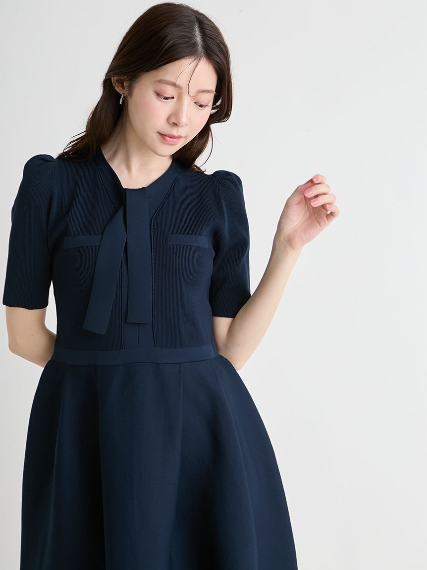 CELFORD「【UVカット】【洗える】ボウタイニットワンピース」|ワンピース|