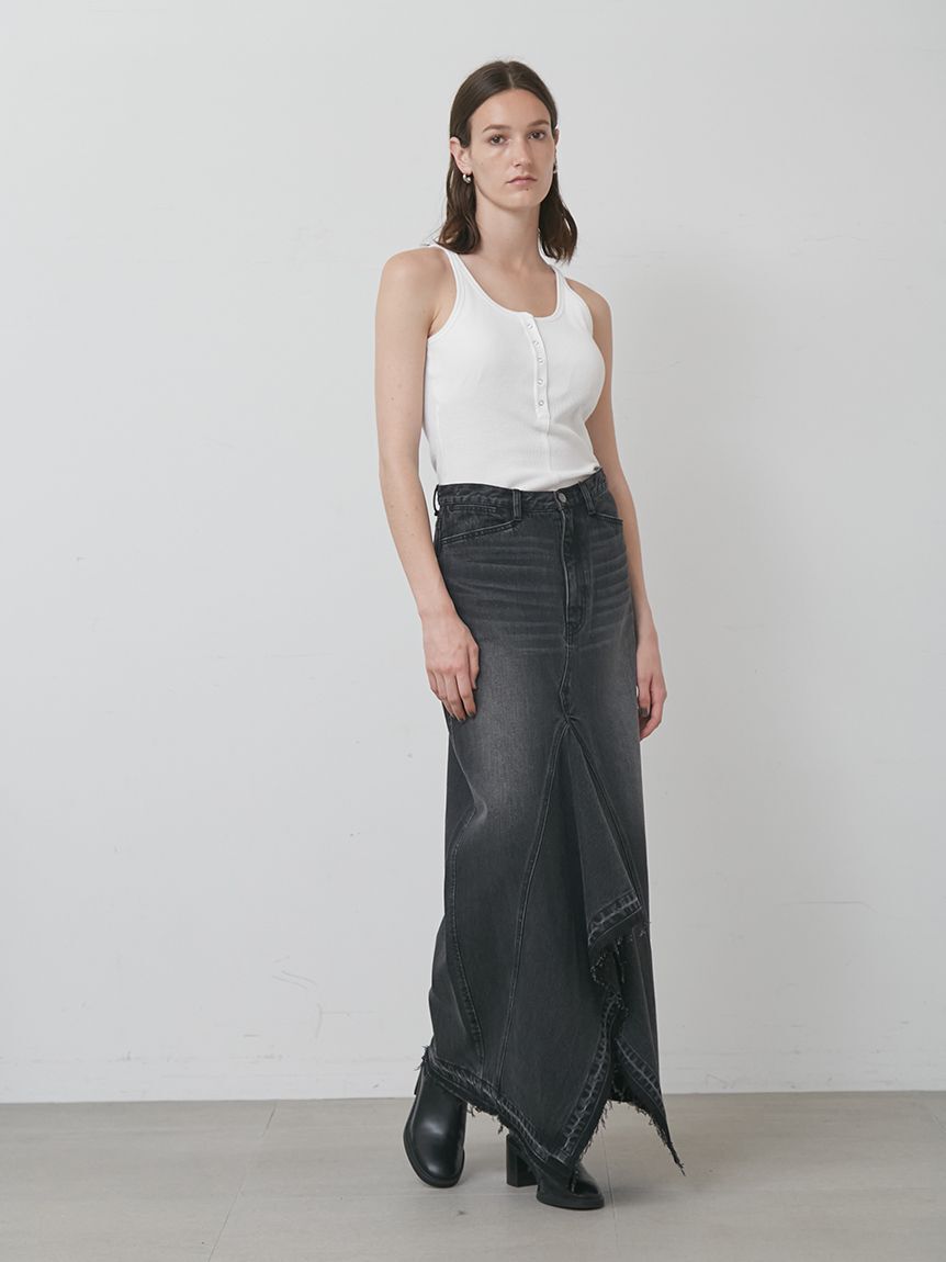styling/「ヘムフレア2WAYデニムスカート」|スカート|BLK