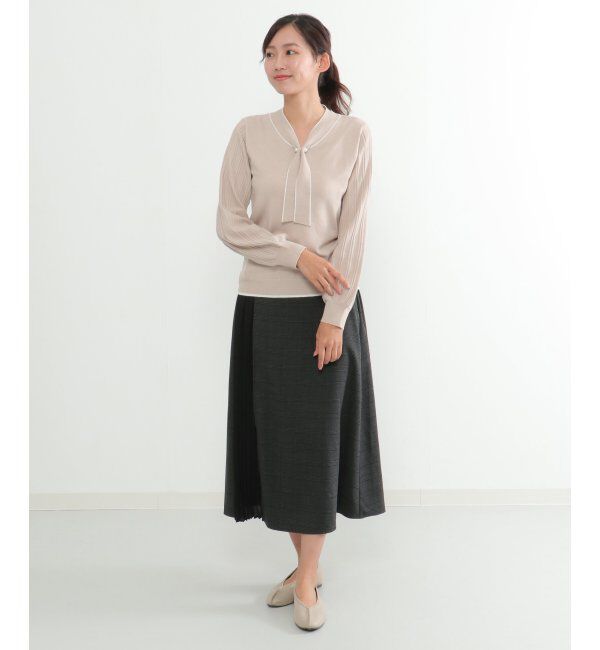 IKKA LOUNGE「ボウタイ袖プリーツニット」|プルオーバー|