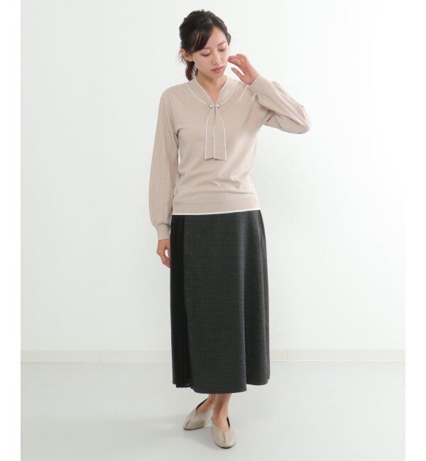 IKKA LOUNGE「ボウタイ袖プリーツニット」|プルオーバー|