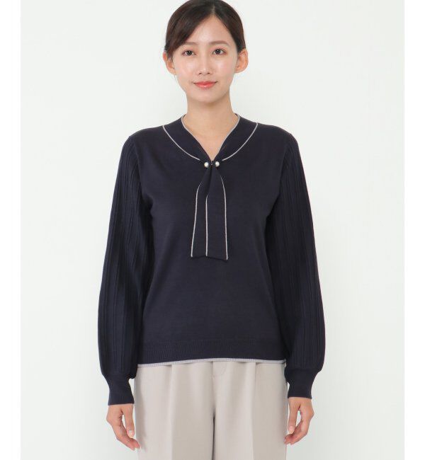 IKKA LOUNGE「ボウタイ袖プリーツニット」|プルオーバー|