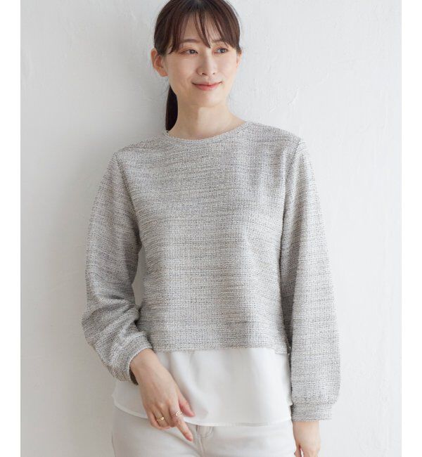 ikka「カットツイードレイヤードプルオーバー」|その他|オフホワイト