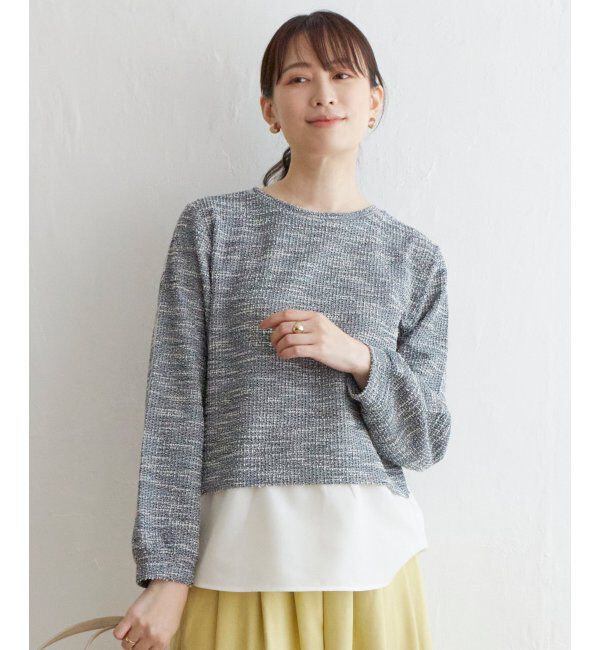 ikka「カットツイードレイヤードプルオーバー」|その他|ネイビー