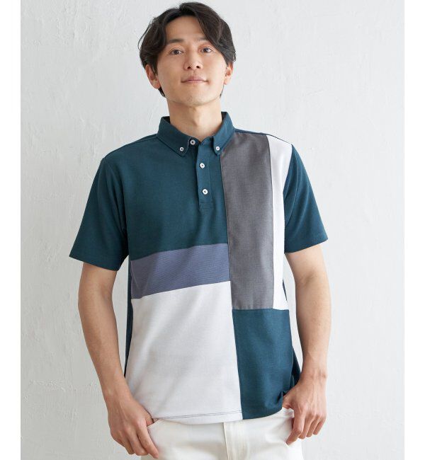 ikka「ブロックス鹿の子切り替えポロシャツ」|その他|グリーン