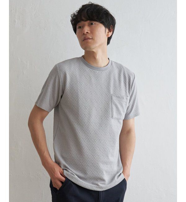 ikka「ヘリンボンフクレジャカードTシャツ」|Tシャツ・カットソー|グレー