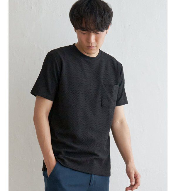 ikka「ヘリンボンフクレジャカードTシャツ」|Tシャツ・カットソー|ブラック