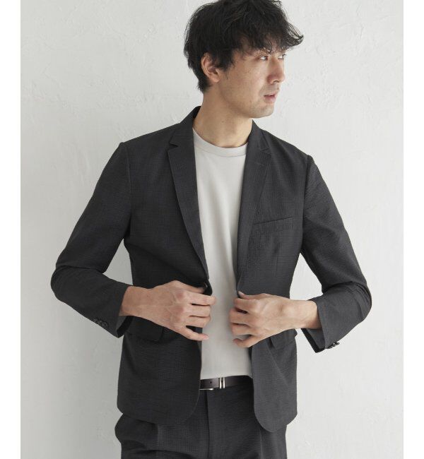 IKKA LOUNGE「【セットアップ対応】ブラックドットサッカーライトジャケット」|テーラードジャケット|