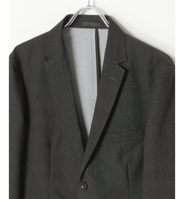 IKKA LOUNGE「【セットアップ対応】ブラックドットサッカーライトジャケット」|テーラードジャケット|