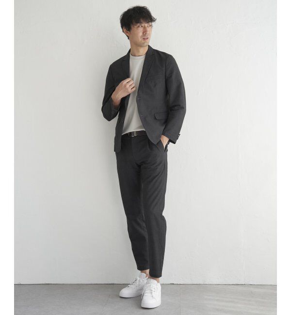 IKKA LOUNGE「【セットアップ対応】ブラックドットサッカーライトジャケット」|テーラードジャケット|