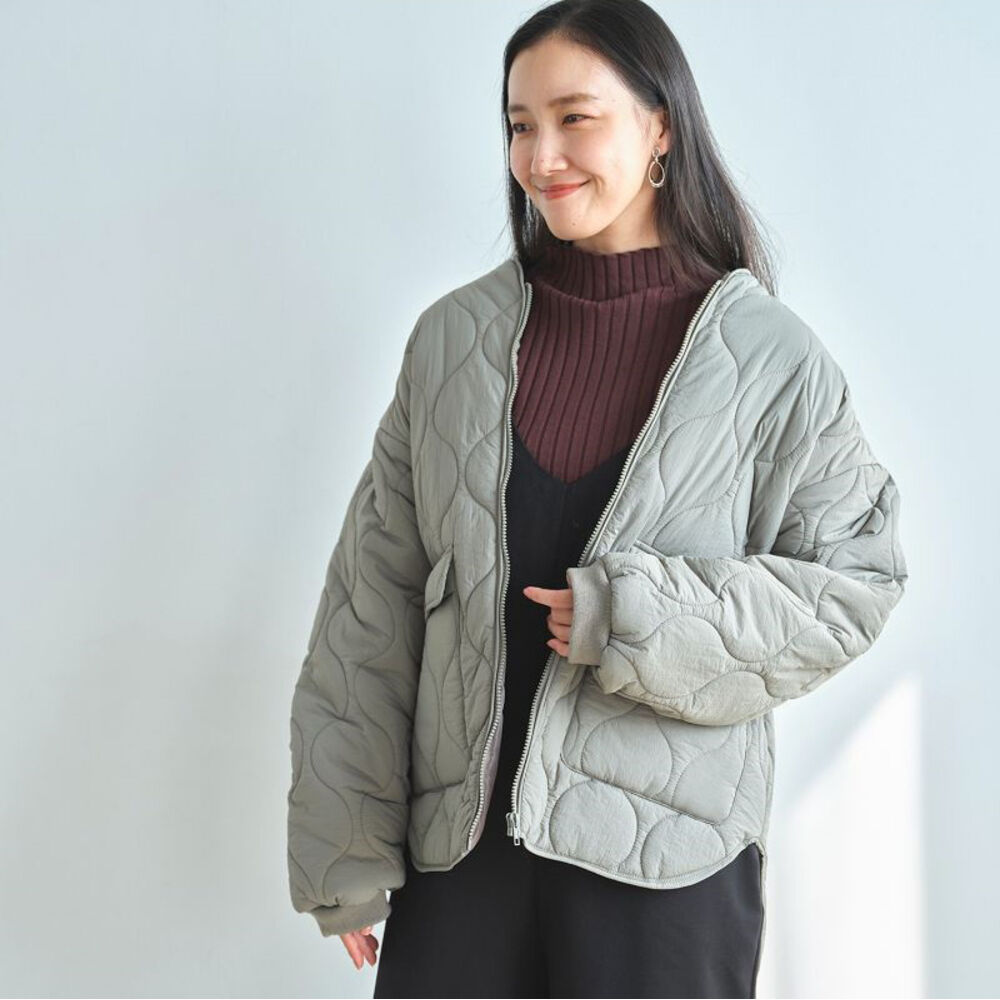 BACKYARD FAMILY「コート 秋 ショート丈 レディース 通販 ノーカラーコート キルティングコート」|その他|グリーン1