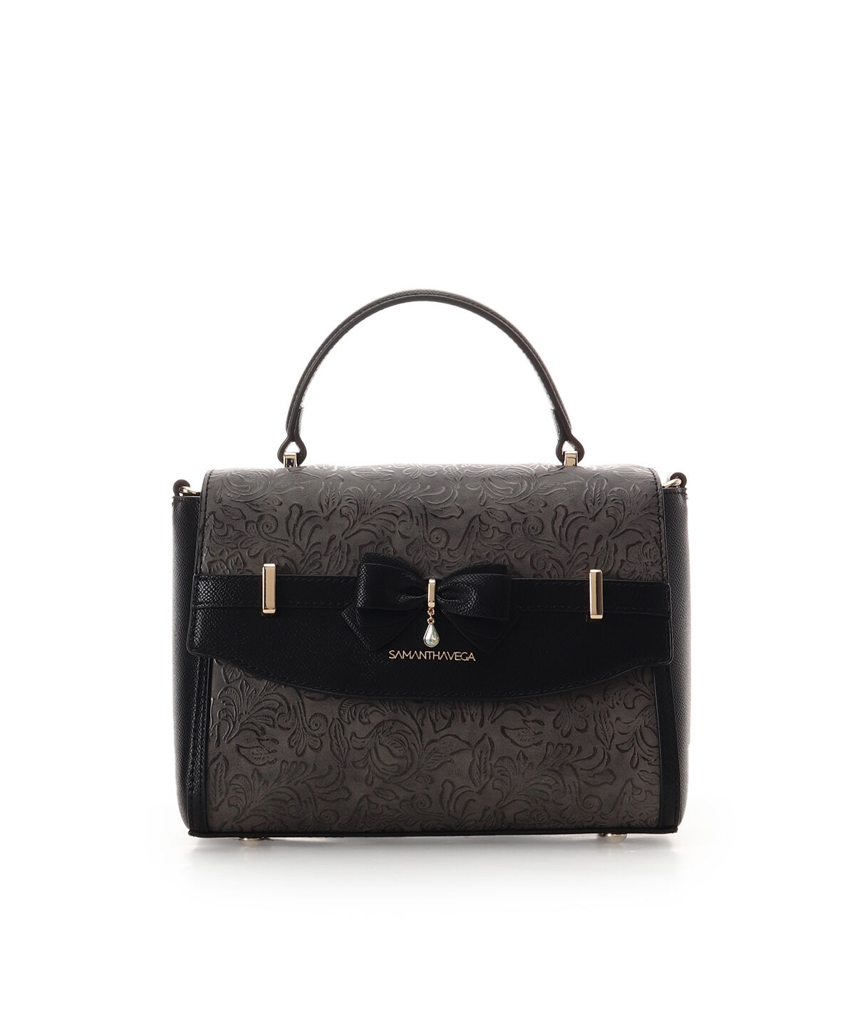 Samantha Vega「フローラルアクセントリボンショルダーバッグ」|ショルダー・メッセンジャー|ブラック