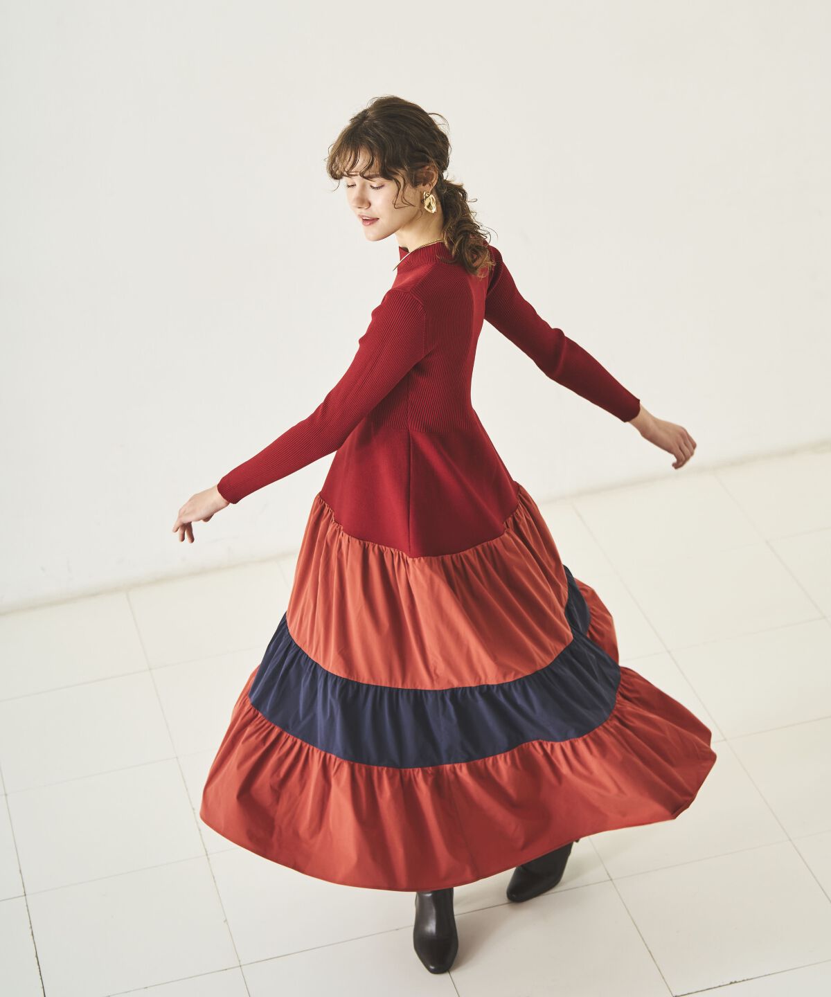 アンドクチュール「布帛ティアードドッキングワンピース」|ワンピース|