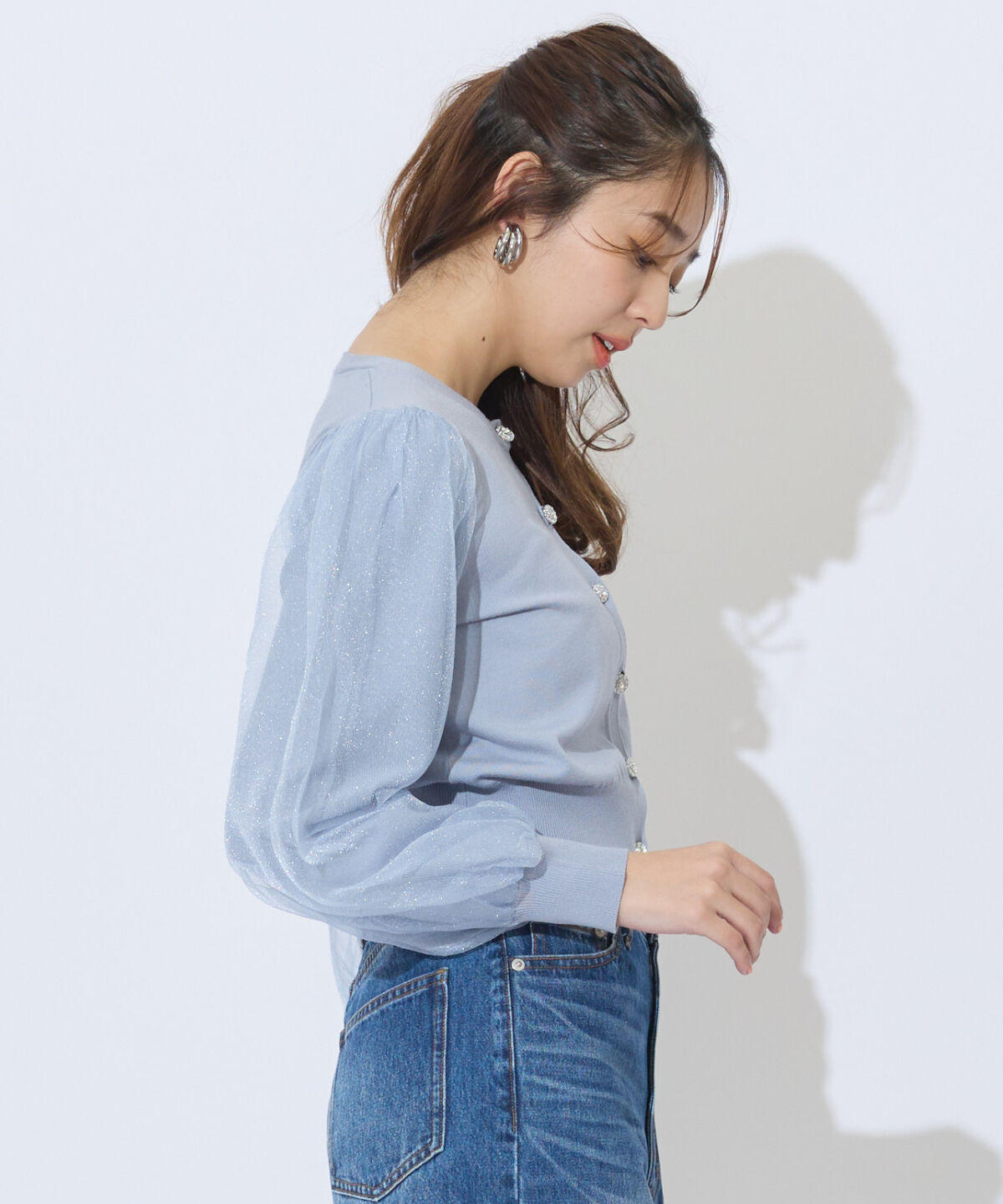 アンドクチュール「シアースリーブビジューカーディガン」|カーディガン|