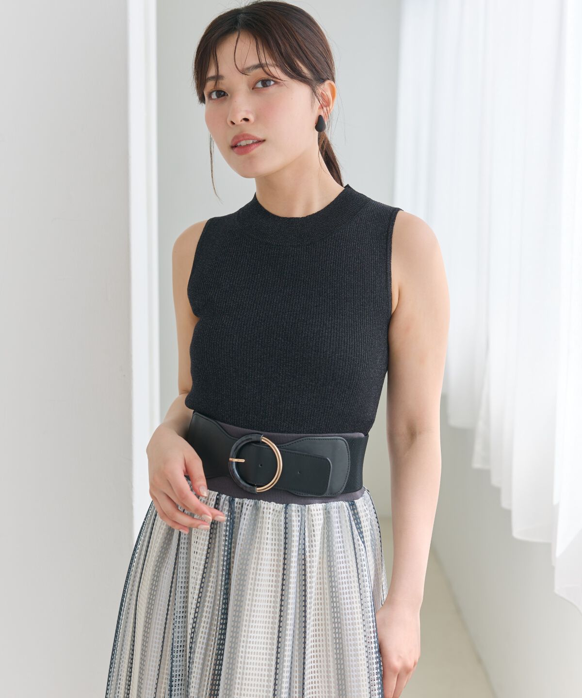 アンドクチュール「ラメノースリトップス」|ニット・セーター|ブラック