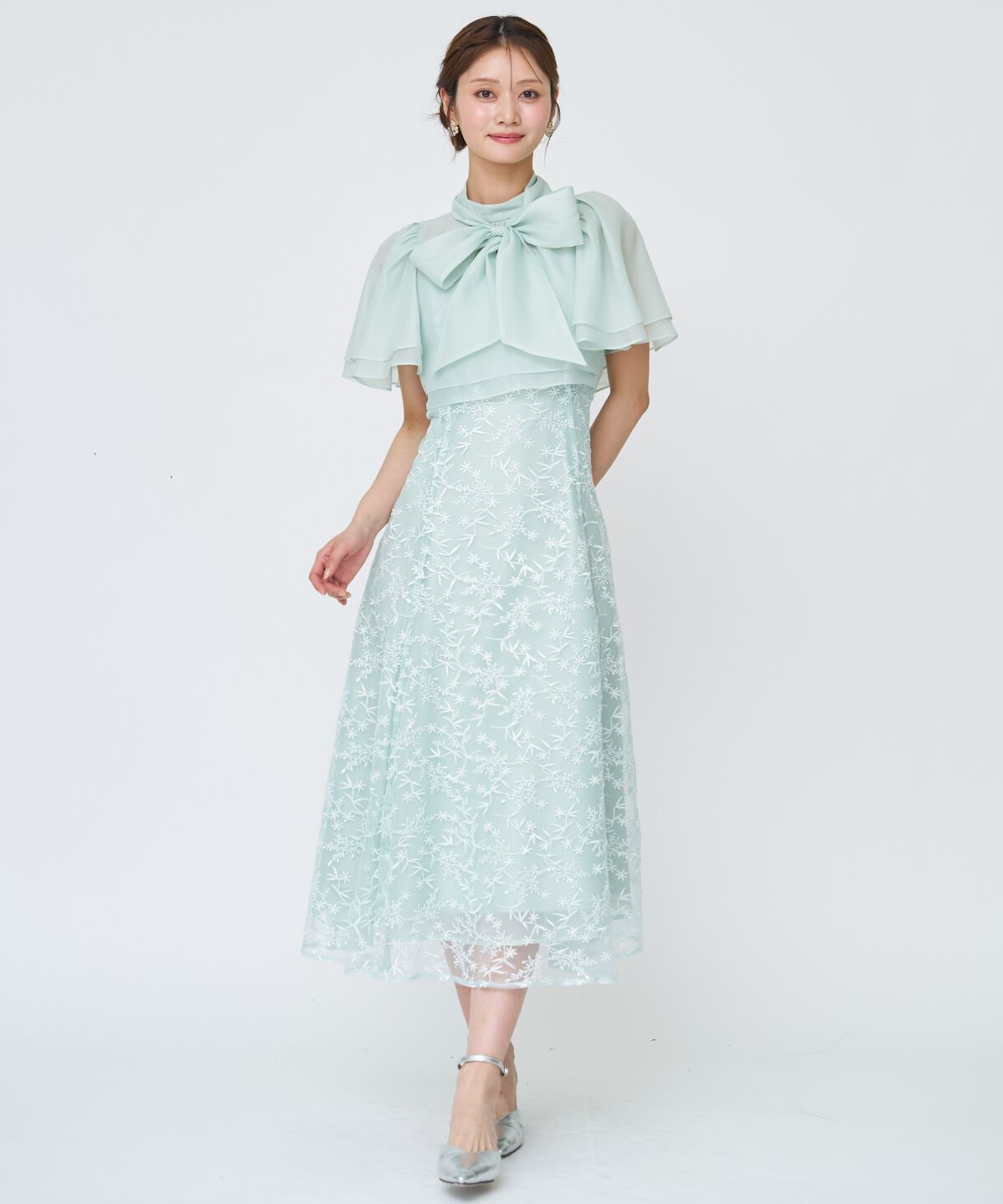 アンドクチュール「ラメボタニカルレースレイヤードドレス」|ドレス|ミント