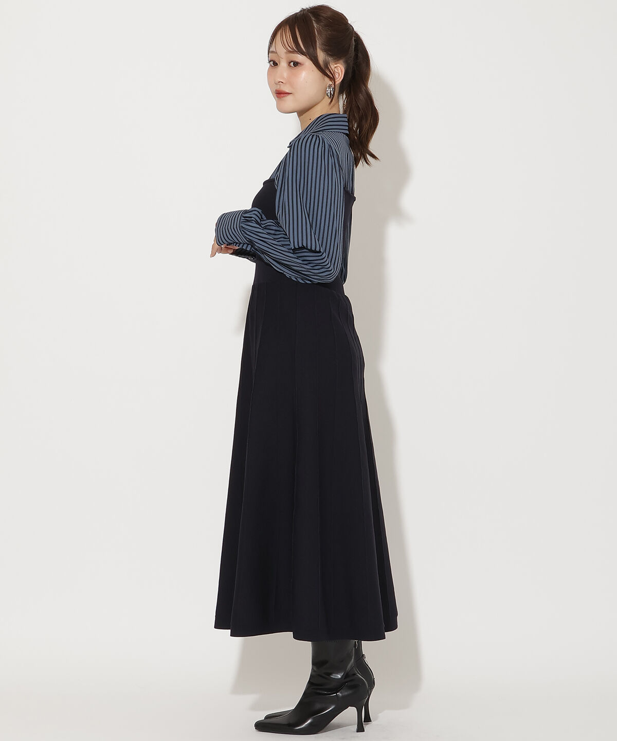 アンドクチュール「ニットビスチェ風スキッパーワンピース」|ワンピース|