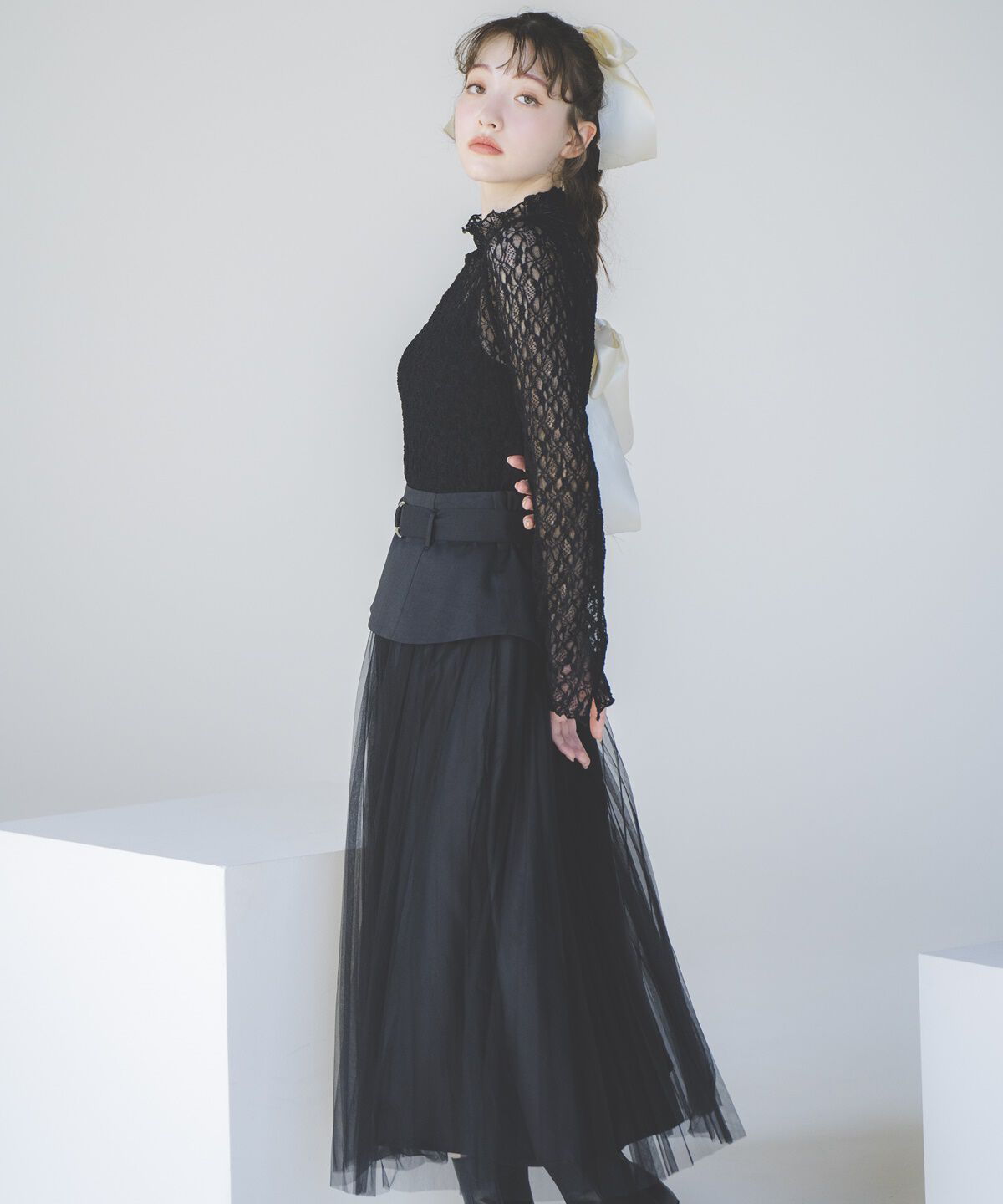 REDYAZEL「切り替えプリーツスカート」|フレア|