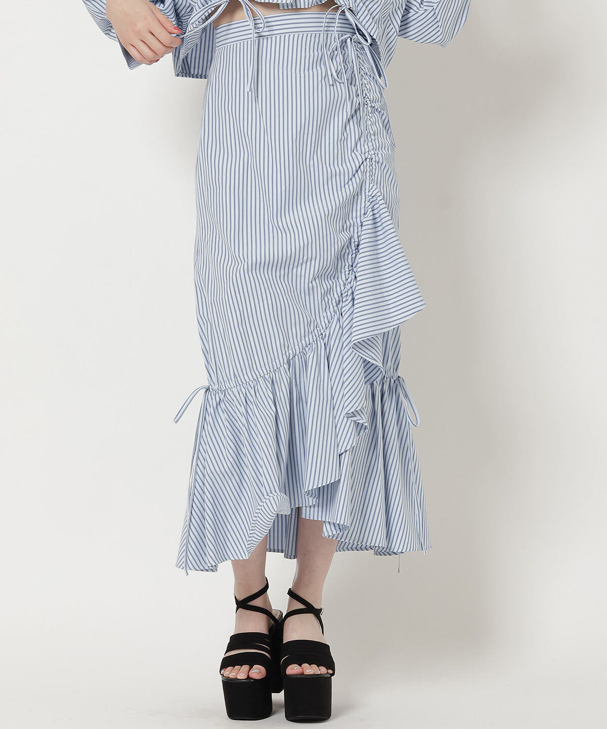 REDYAZEL「ストライプシャーリングスカート」|フレア|