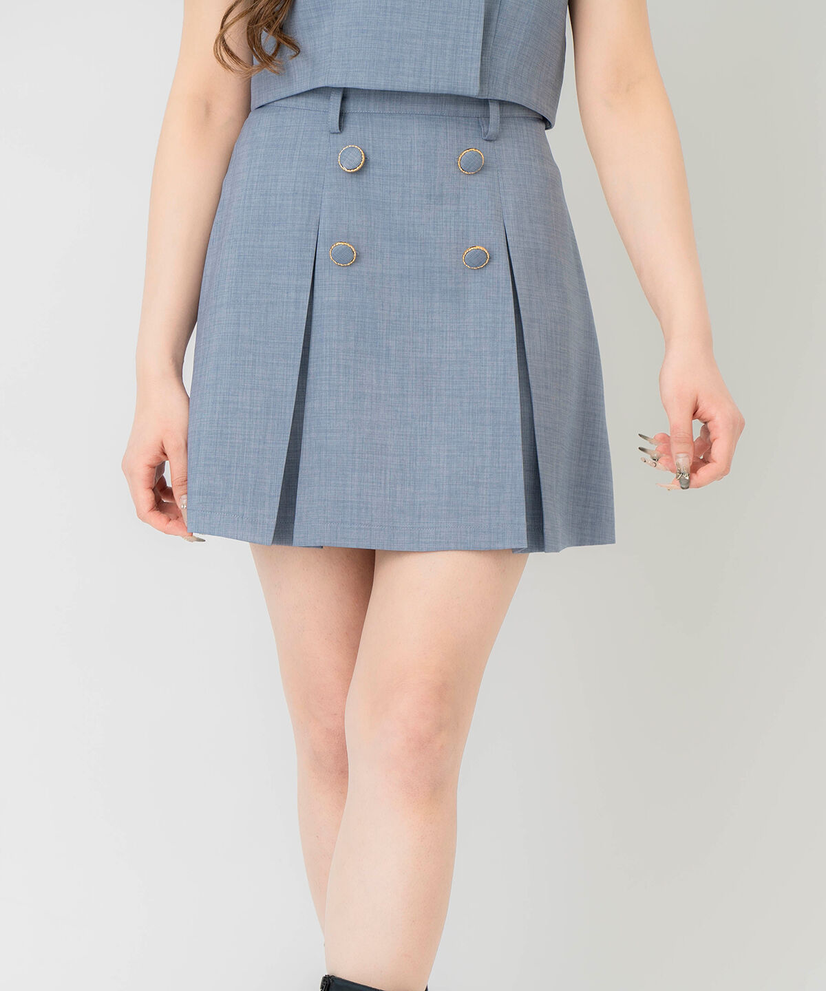 REDYAZEL「ボタン付きボックスプリーツスカート」|台形|