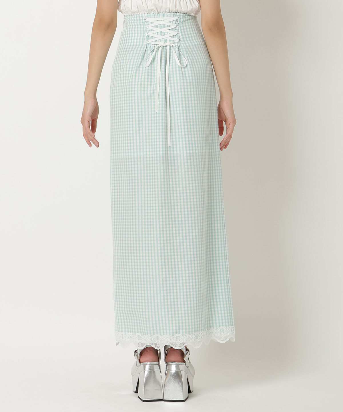 REDYAZEL「ギンガムチェックレーストリミングスカート」|タイト|