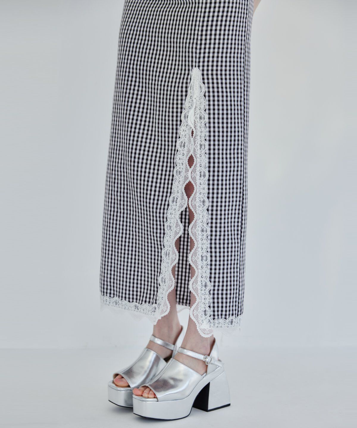 REDYAZEL「ギンガムチェックレーストリミングスカート」|タイト|