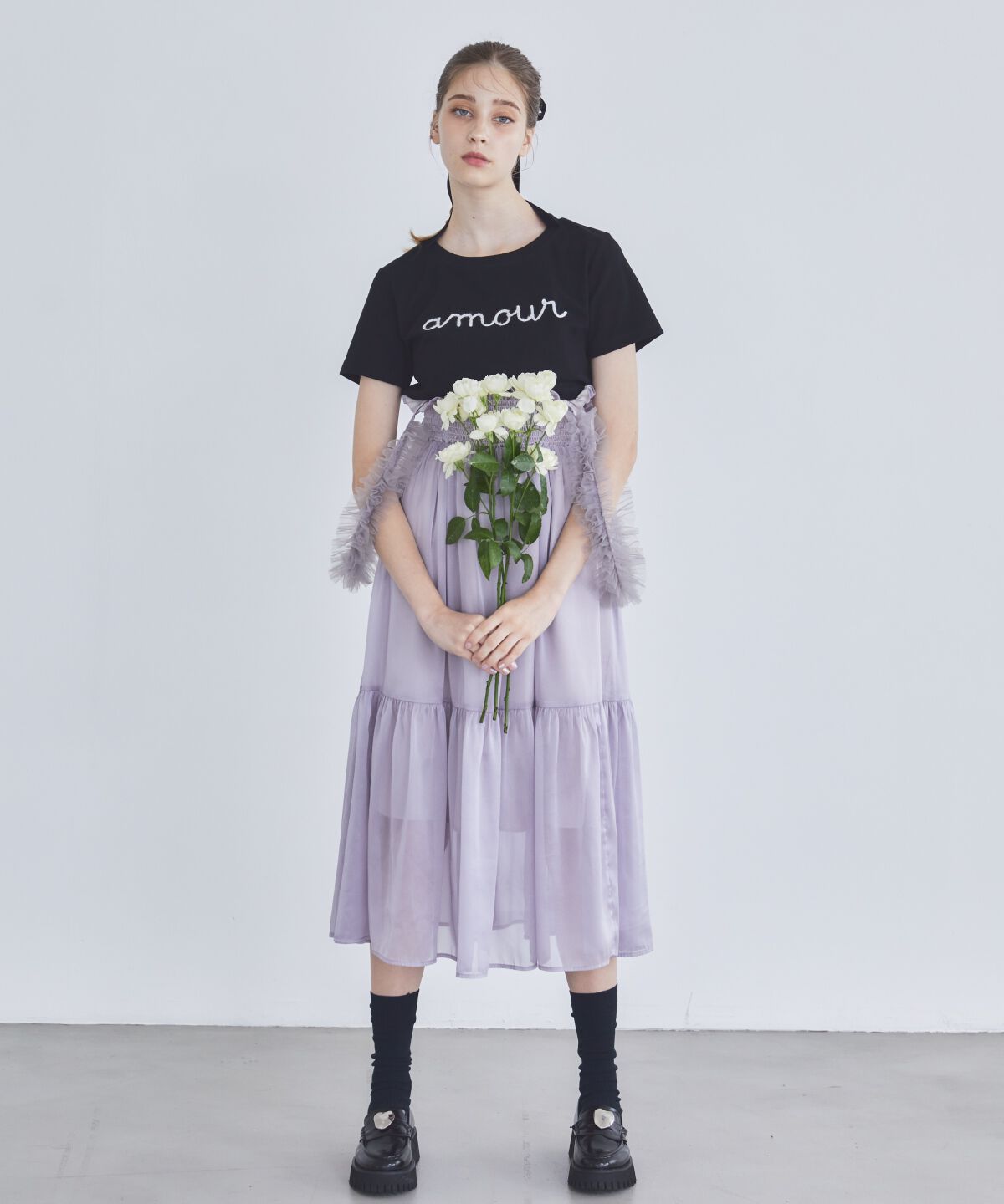 REDYAZEL「チュールショルダーフレアスカート」|フレア|