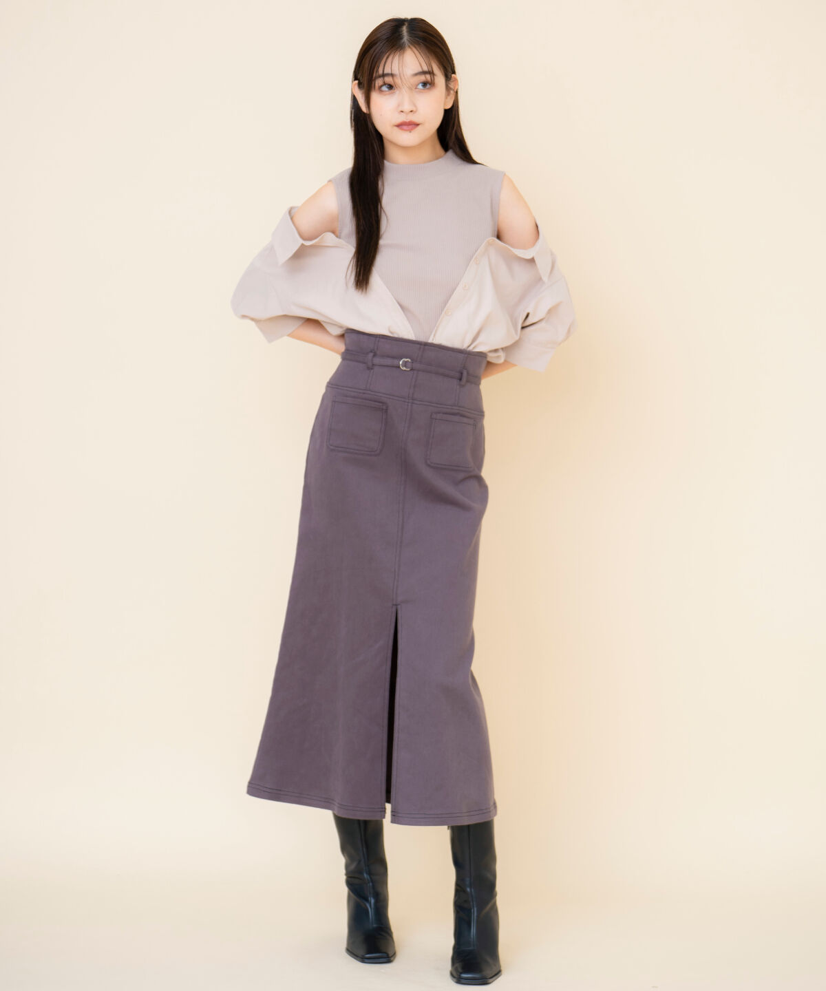 REDYAZEL「配色ステッチＡラインスカート」|タイト|