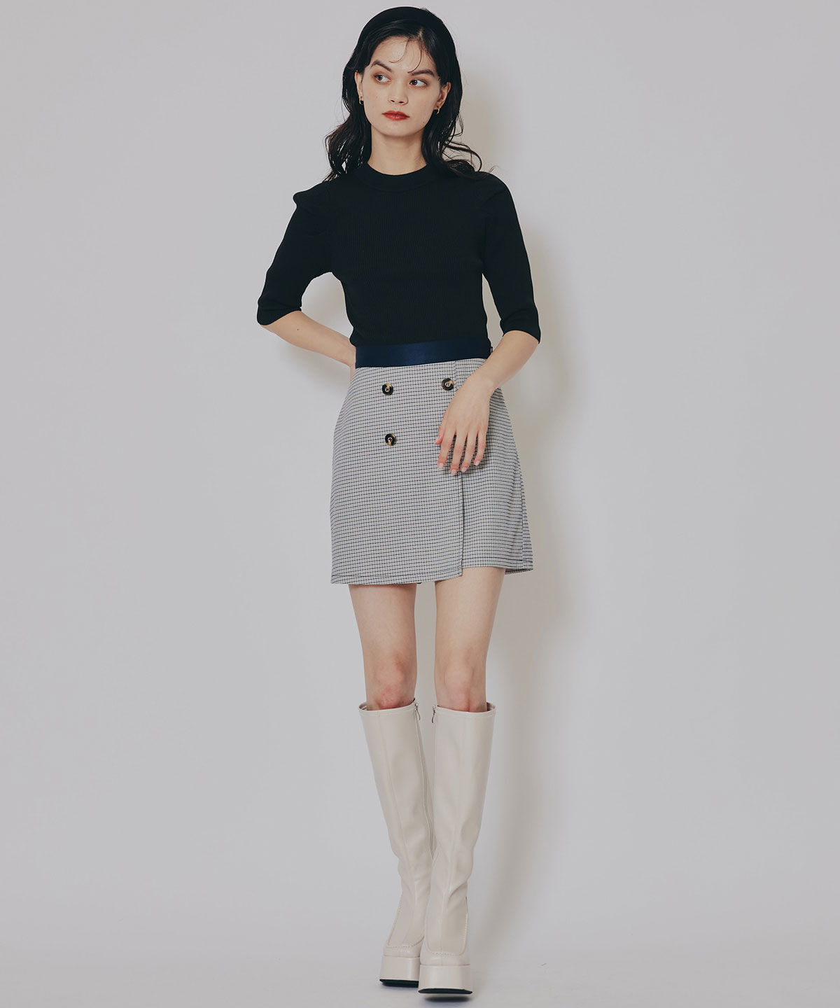 REDYAZEL「グレンチェックミニラップスカートライクショートパンツ」|台形|