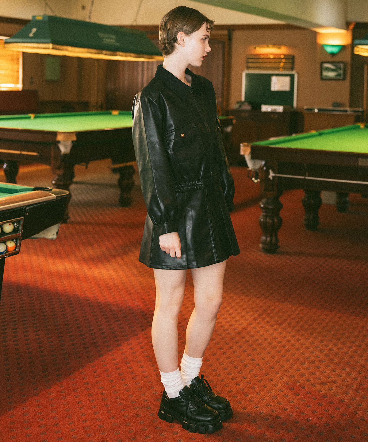 REDYAZEL「フェイクレザーBOXプリーツミニスカート」|フレア|