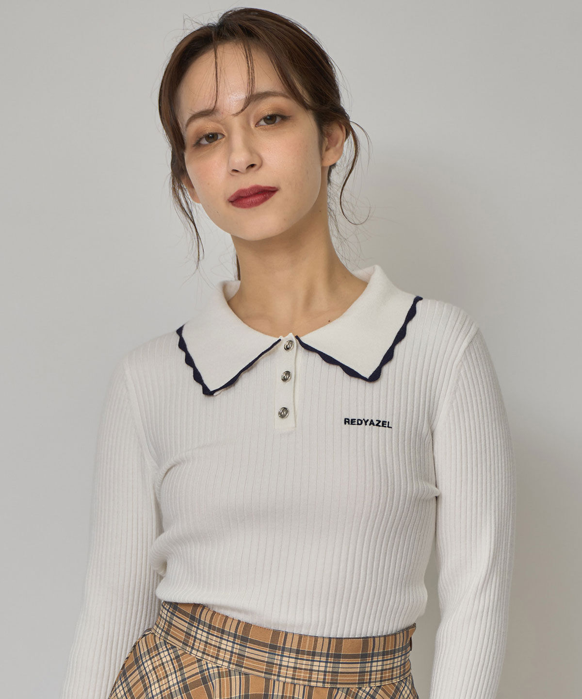 REDYAZEL「スカラカラーポロニットプルオーバー」|ニット・セーター|オフ