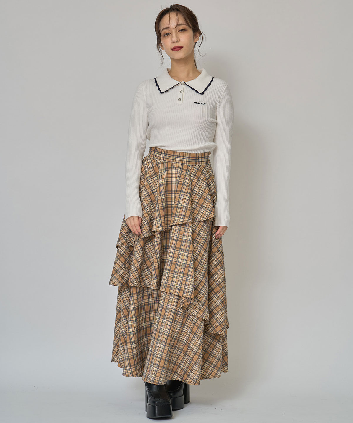 REDYAZEL「スカラカラーポロニットプルオーバー」|ニット・セーター|