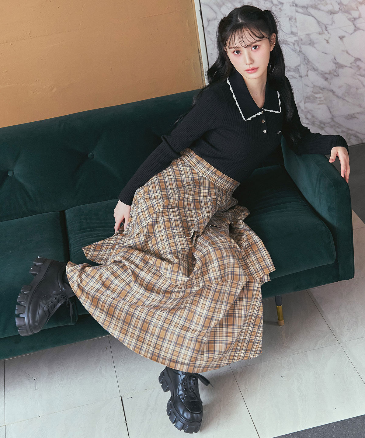 REDYAZEL「スカラカラーポロニットプルオーバー」|ニット・セーター|