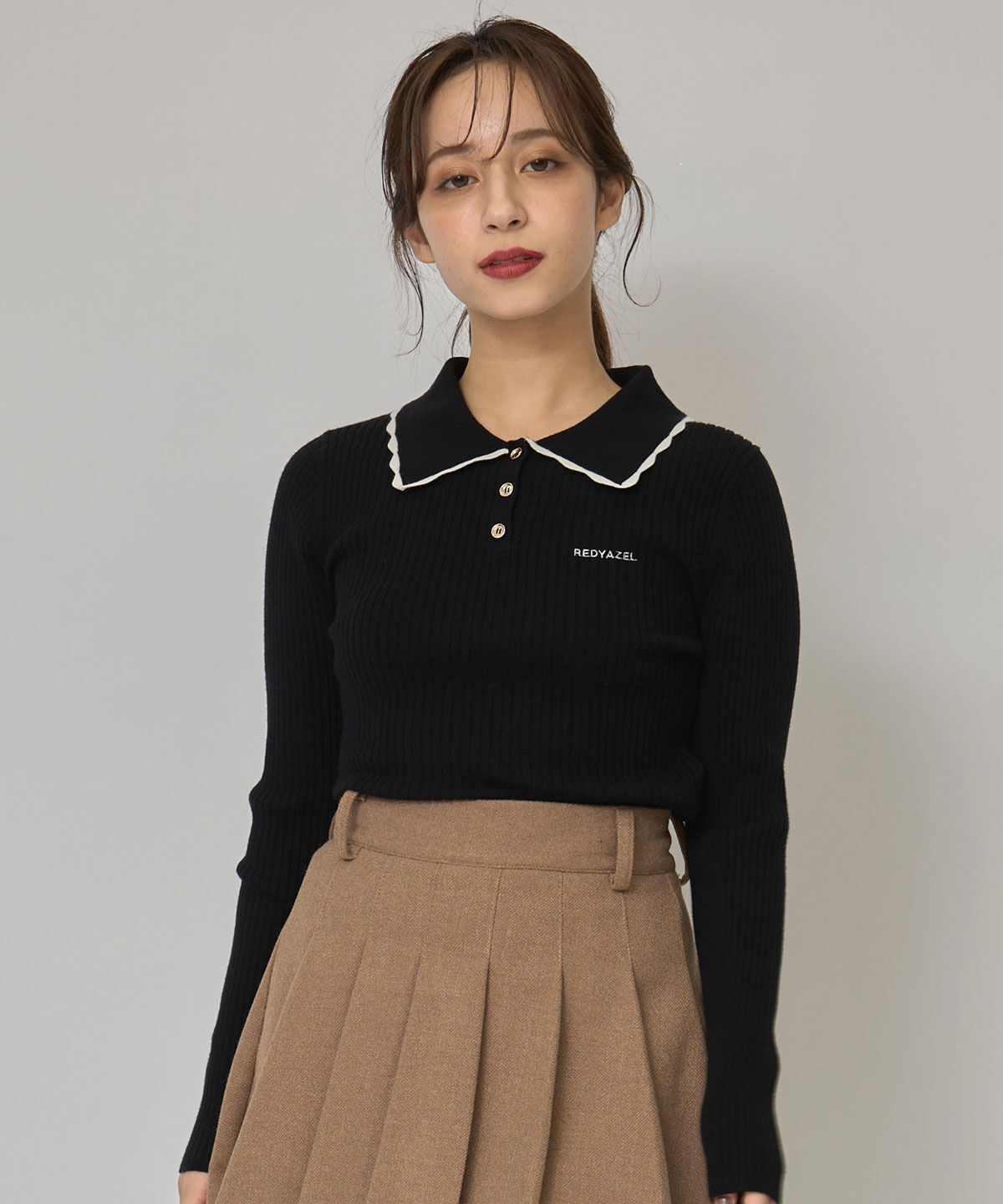 REDYAZEL「スカラカラーポロニットプルオーバー」|ニット・セーター|