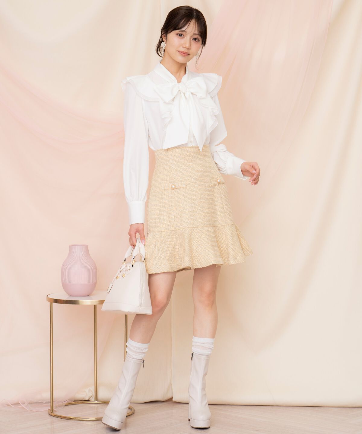 WILLSELECTION「ラメツイードフレアミニスカート」|フレア|イエロー