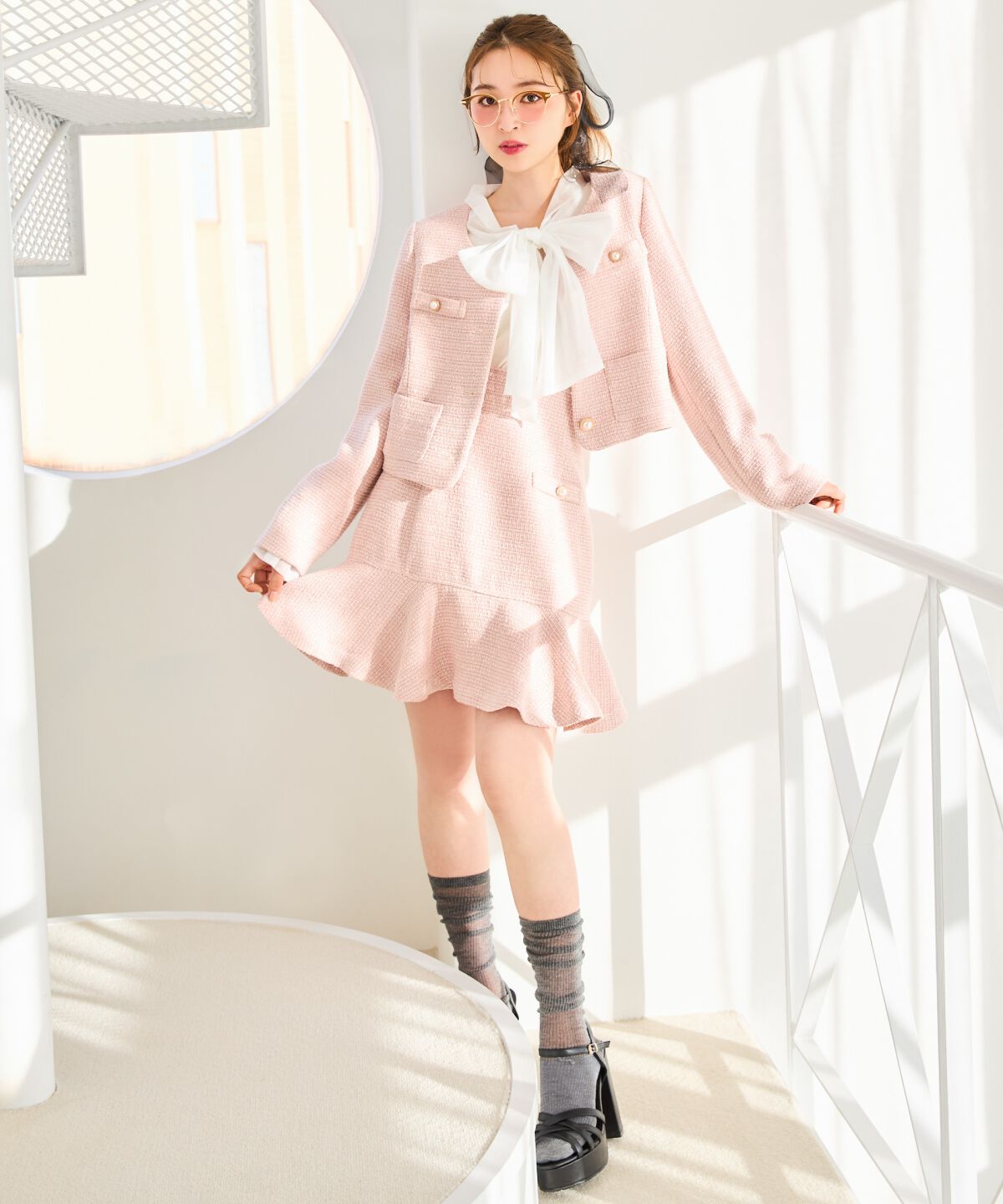 WILLSELECTION「ラメツイードフレアミニスカート」|フレア|ピンク