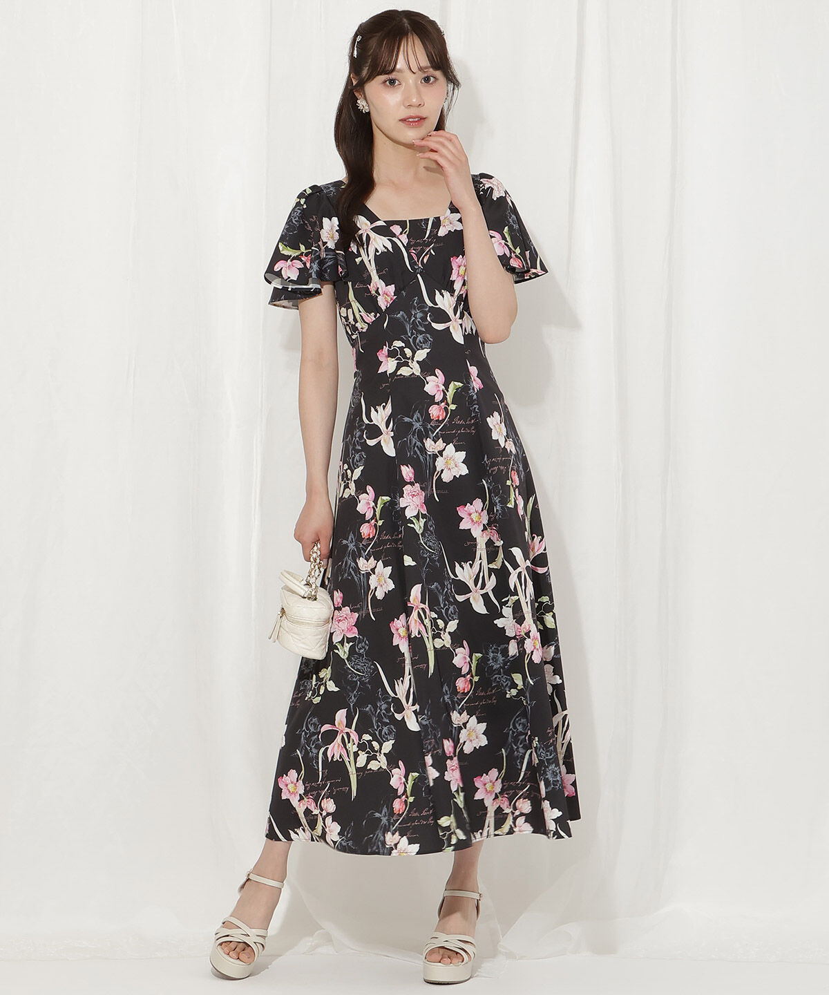 WILLSELECTION「ボタニカルフラワーフレアスリーブワンピース」|ワンピース|