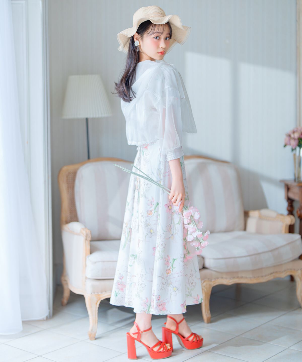 WILLSELECTION「ボタニカルフラワーフレアスリーブワンピース」|ワンピース|