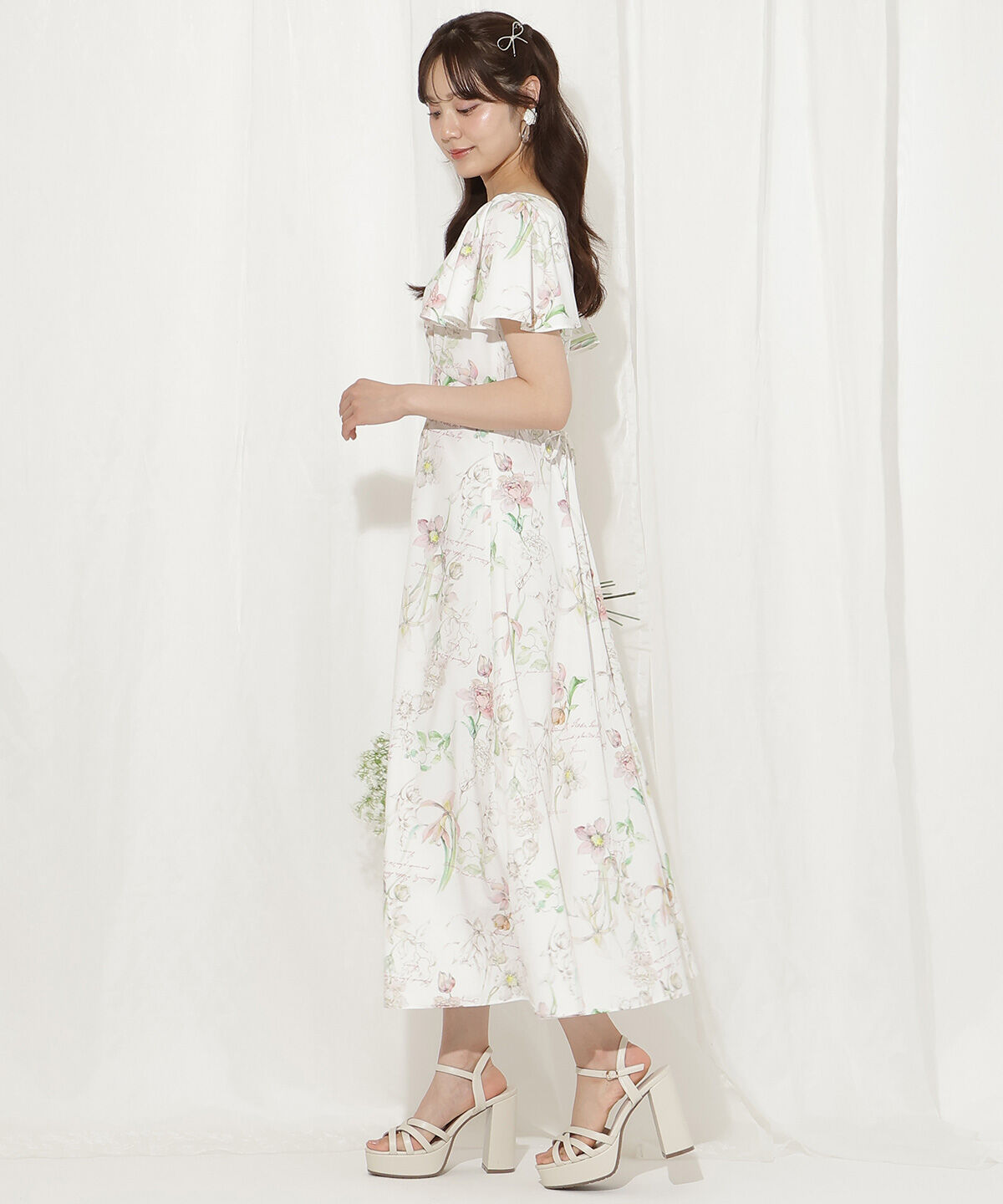 WILLSELECTION「ボタニカルフラワーフレアスリーブワンピース」|ワンピース|