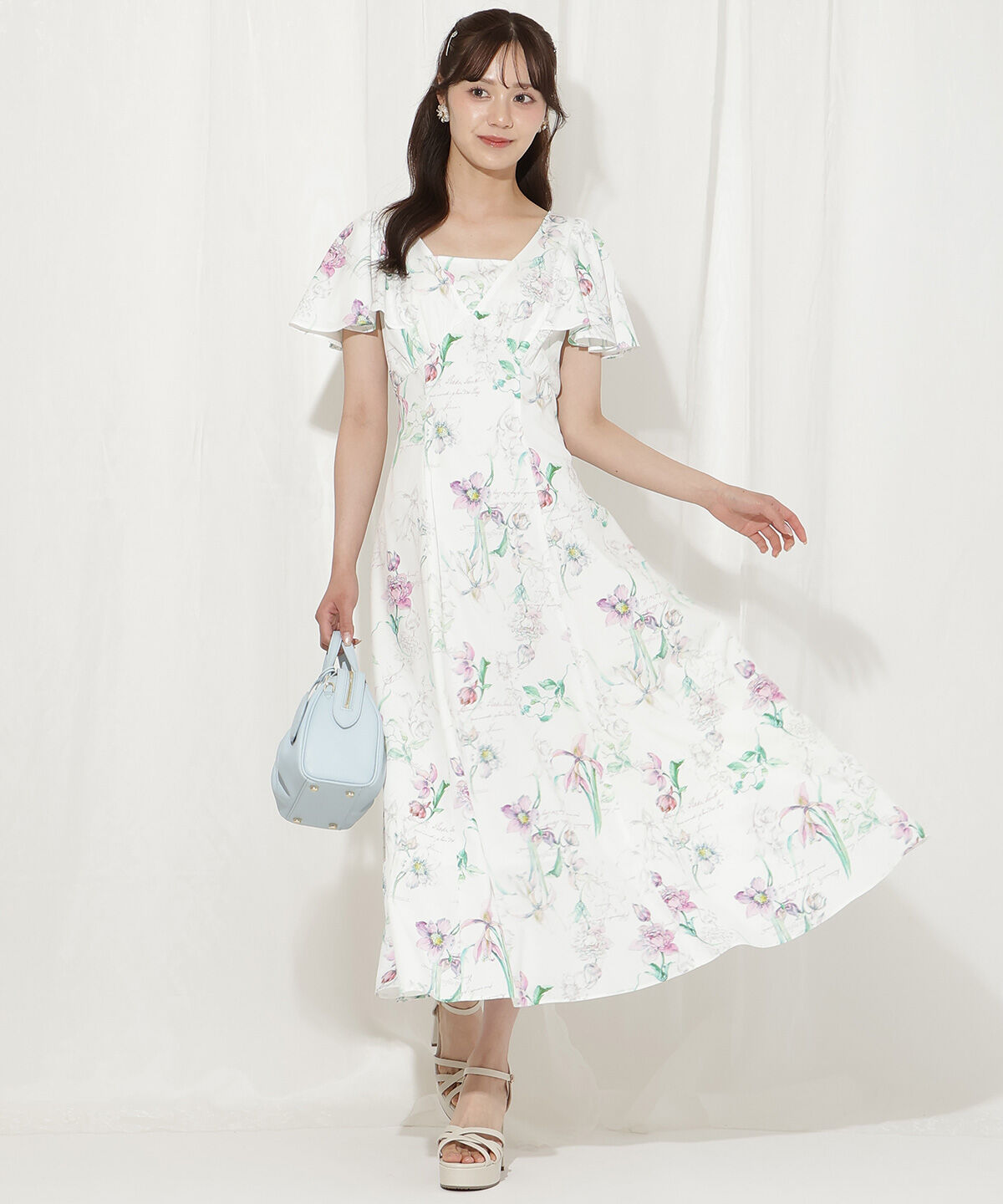 WILLSELECTION「ボタニカルフラワーフレアスリーブワンピース」|ワンピース|