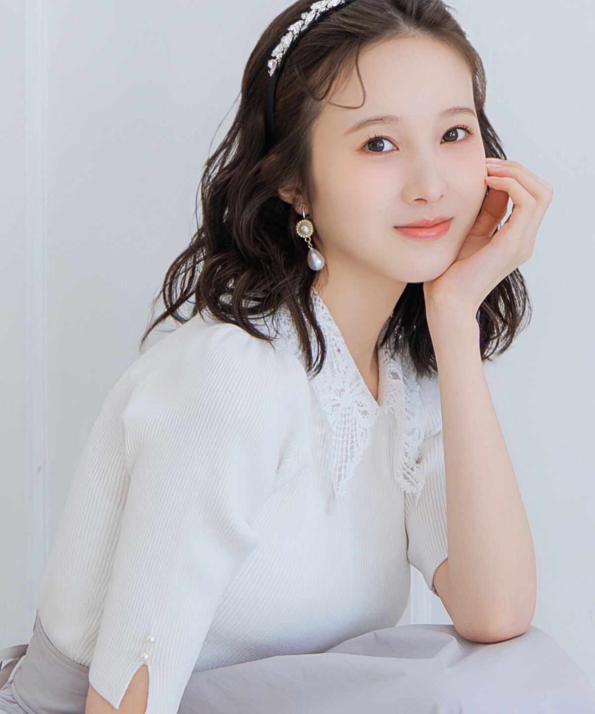 WILLSELECTION「リボンレースカラーリブニット」|ニット・セーター|