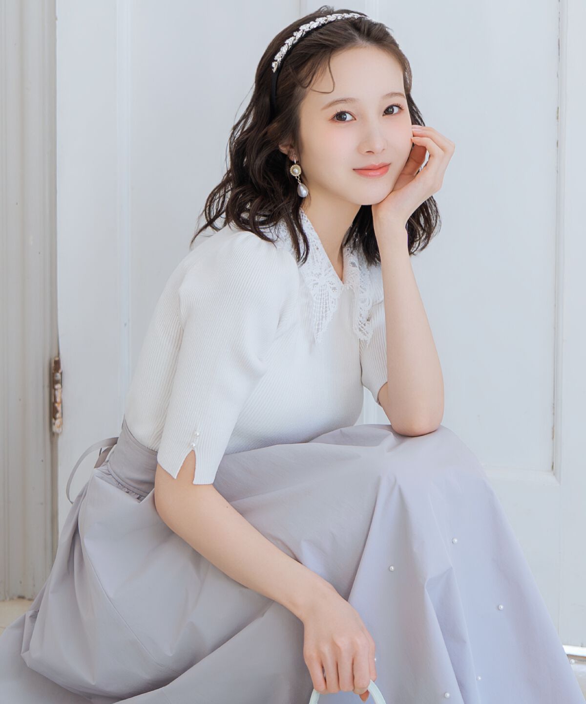 WILLSELECTION「リボンレースカラーリブニット」|ニット・セーター|