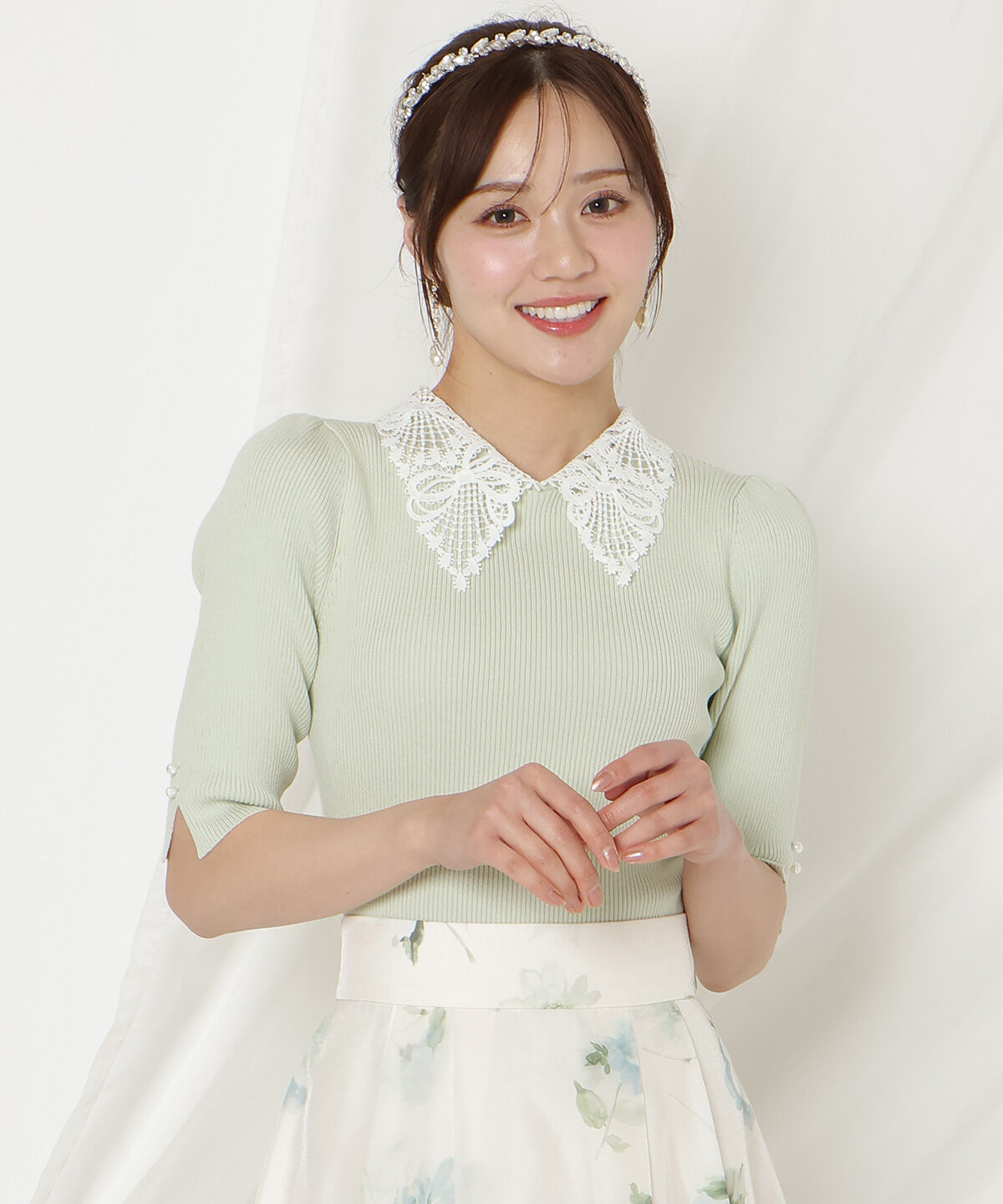 WILLSELECTION「リボンレースカラーリブニット」|ニット・セーター|ミント