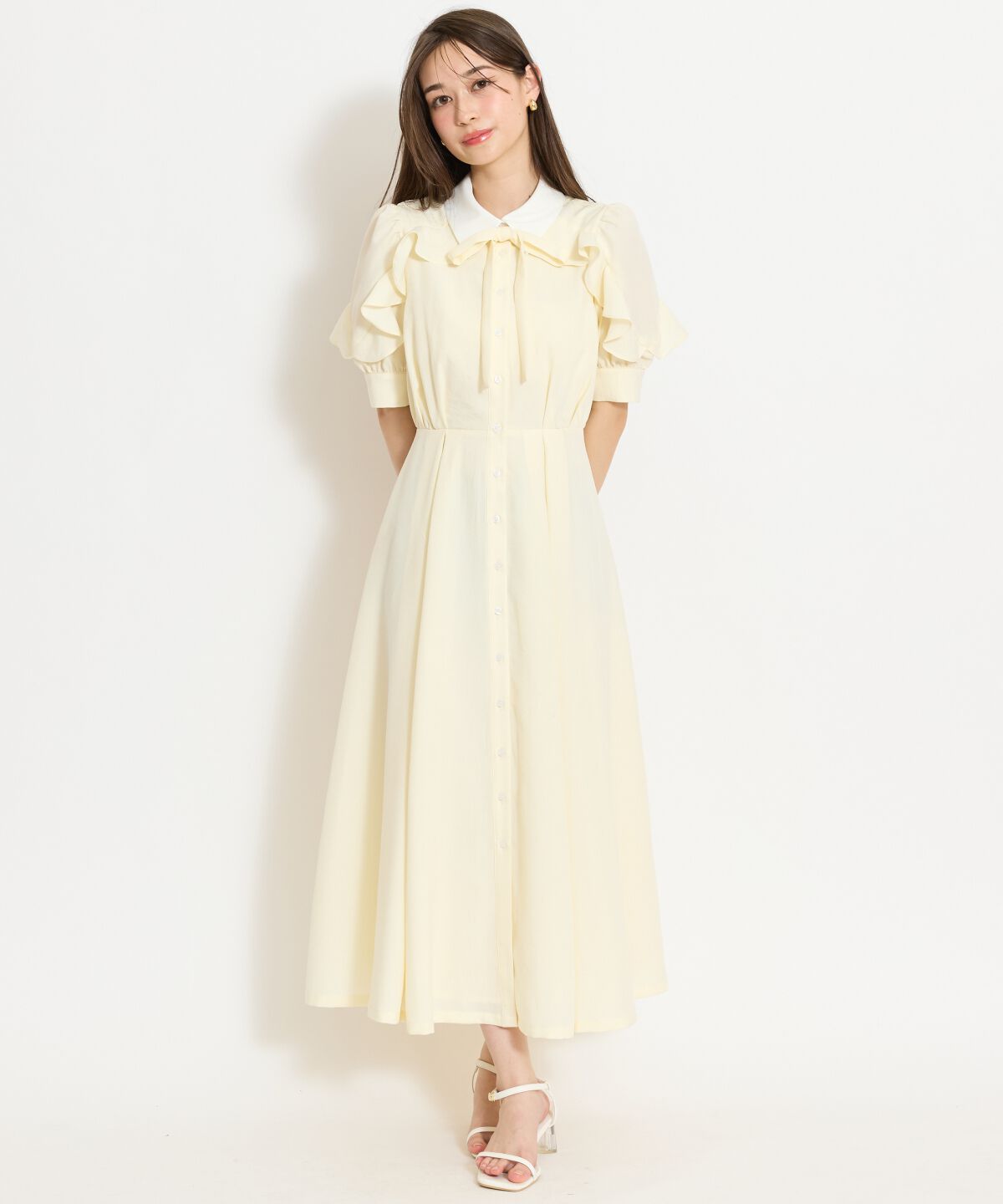 WILLSELECTION「ラッフルパフスリーブシャツワンピース」|ワンピース|