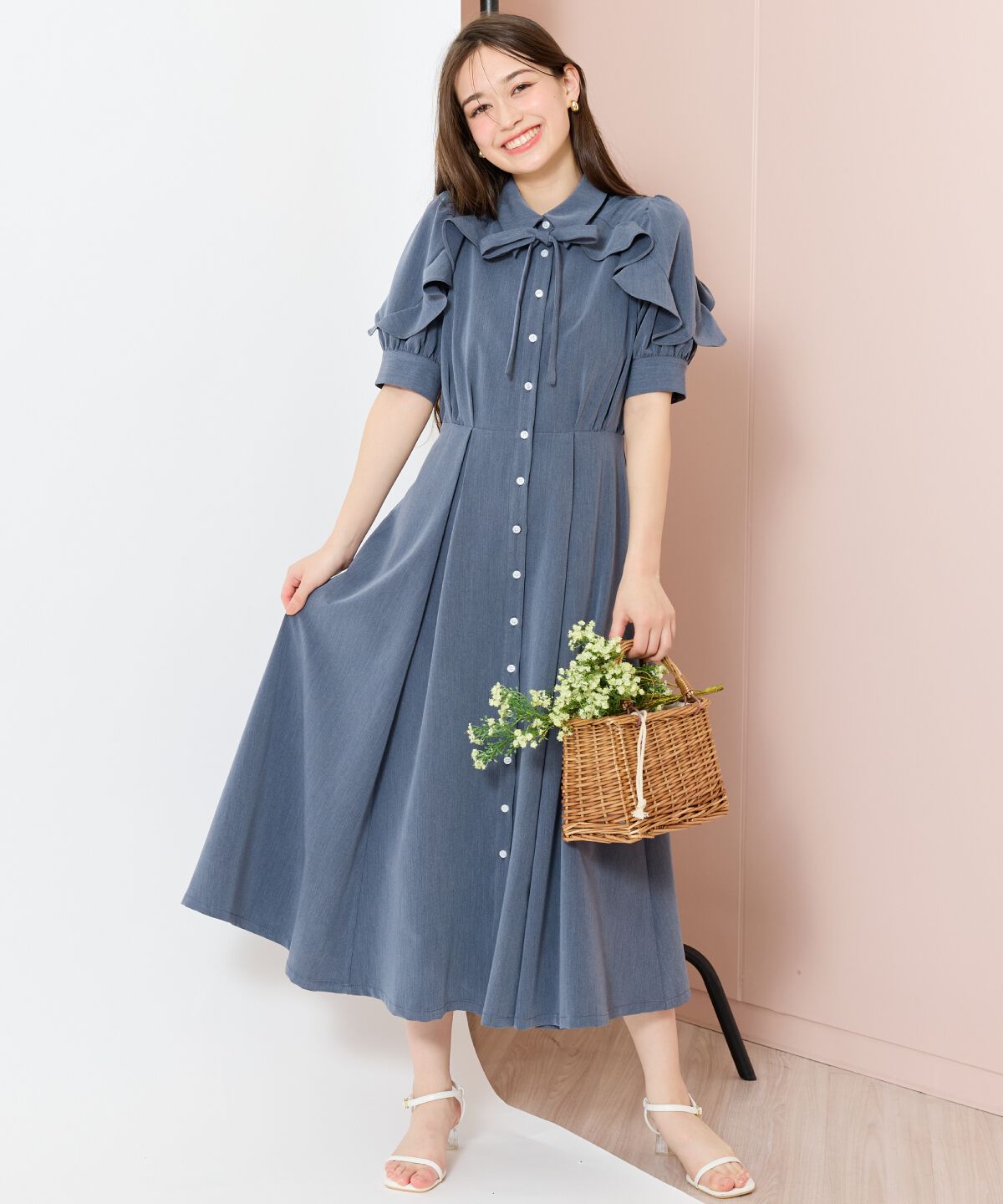 WILLSELECTION「ラッフルパフスリーブシャツワンピース」|ワンピース|