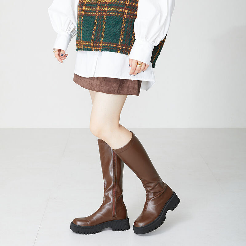 ORiental TRaffic「厚底ストレッチロングブーツ/31508」|ロングブーツ|BROWN